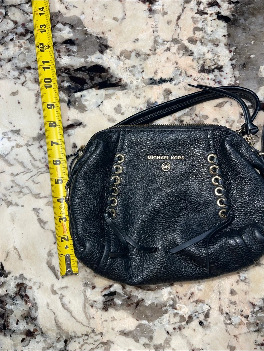 MICHAEL Michael Kors Black Leather Satchel with Gold Eyelet Accents